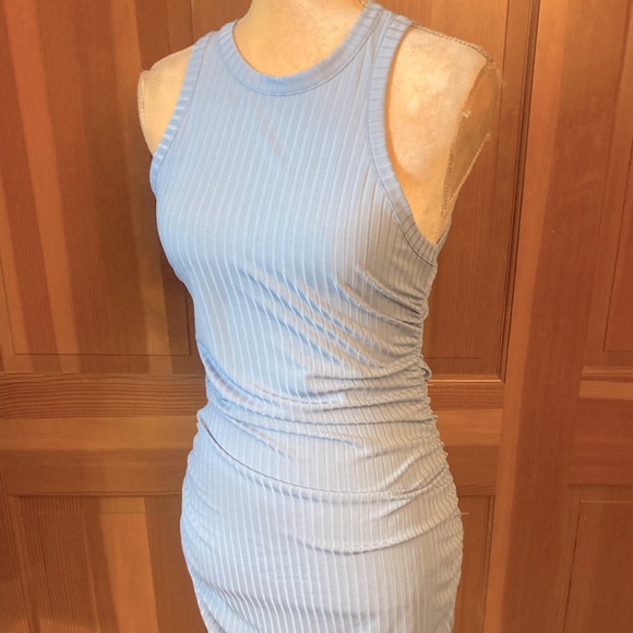 NWT, Lavishly Paris Women’s Baby Blue Ruched Midi Dress. - Picture 6 of 16